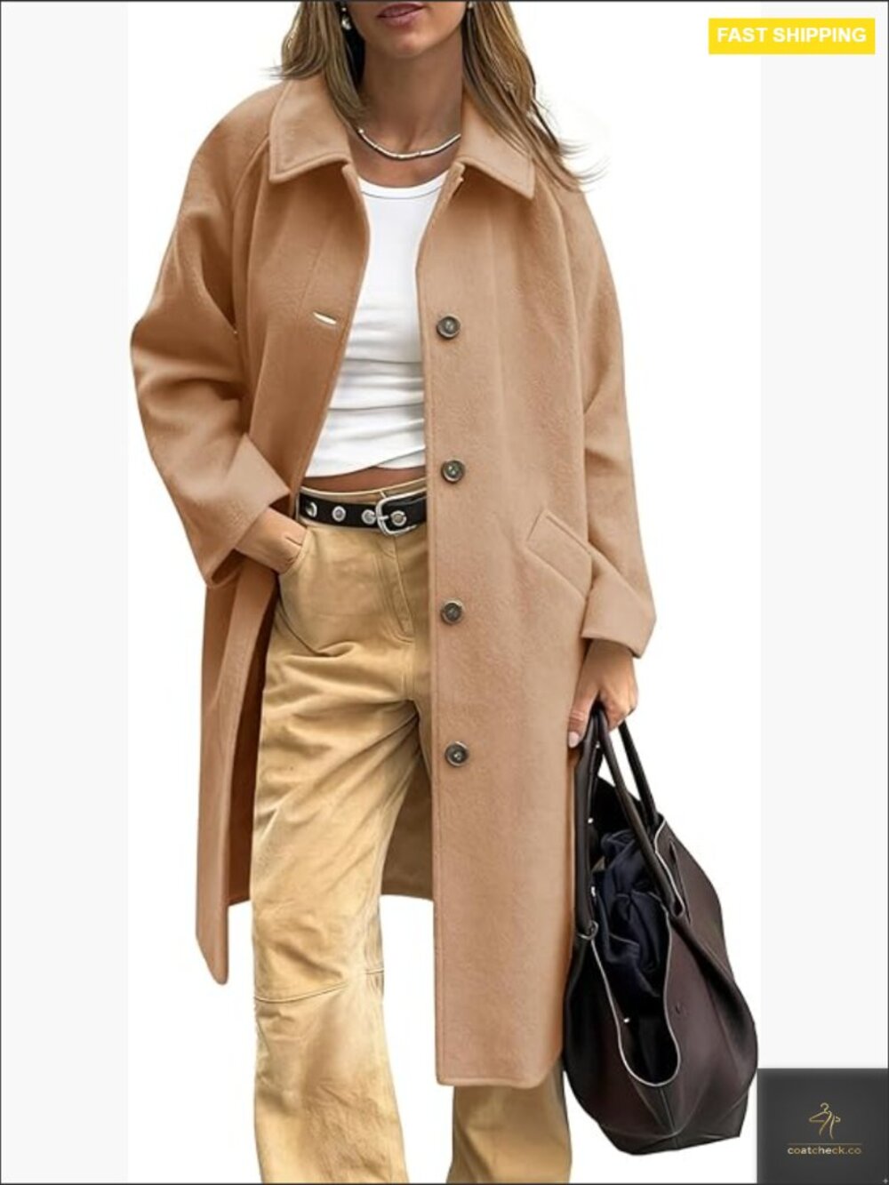 Womens Long Single Breasted Peacoat Lapel Collar Fall Winter Casual Trench